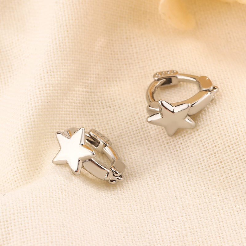 Women's Glossy Pentagram Ear Clip Geometric Stars Simple Wild Elegant Earrings