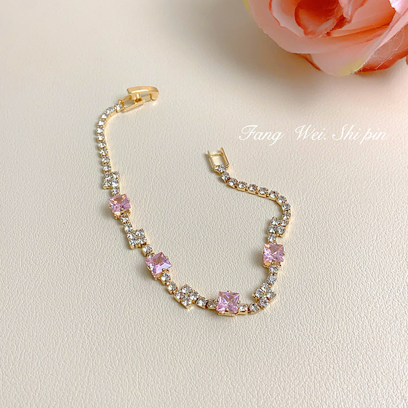 Color Zircon Female French Pink Adjustable Bracelets