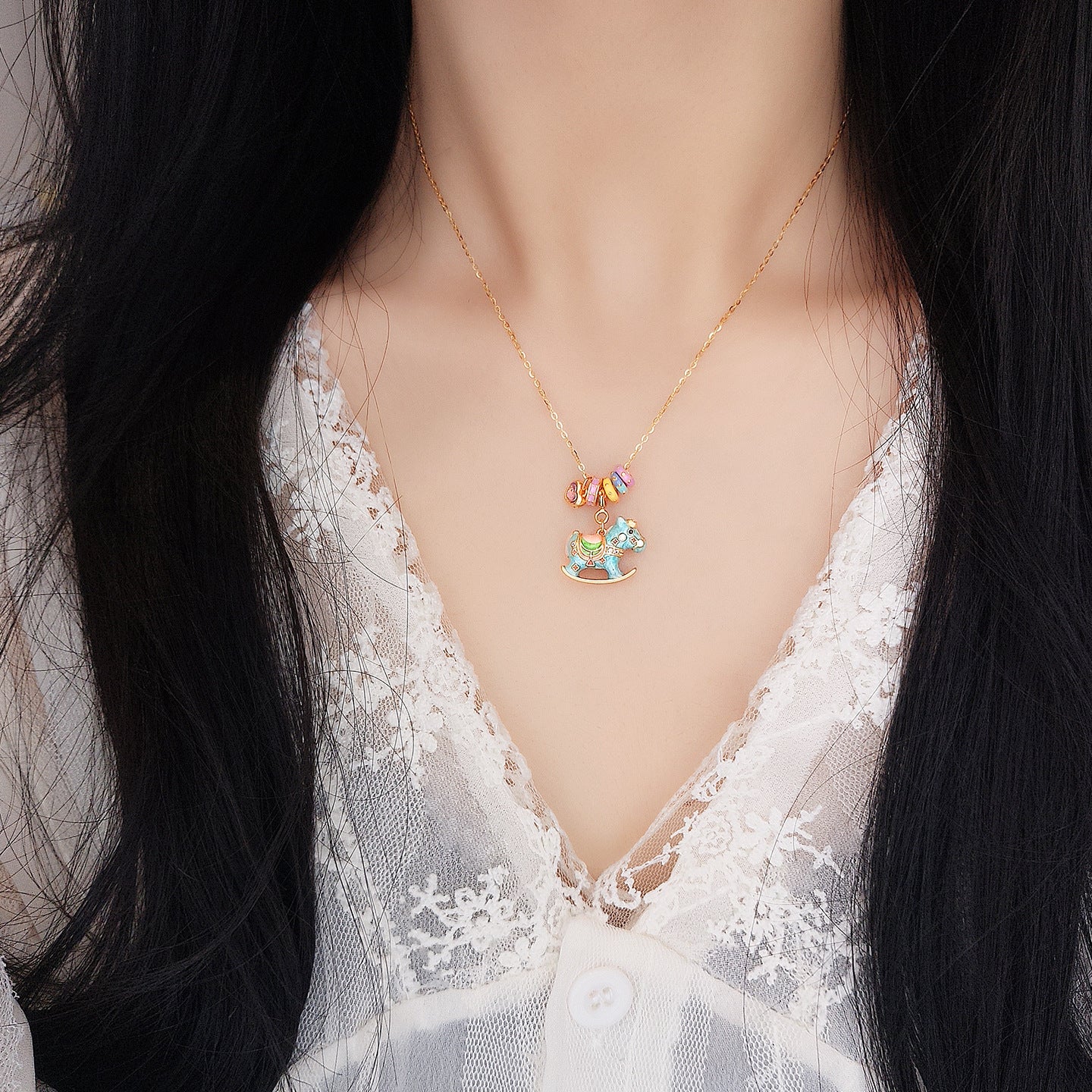 Enamel Macaron Color Shake Happy Trojan Female Necklaces