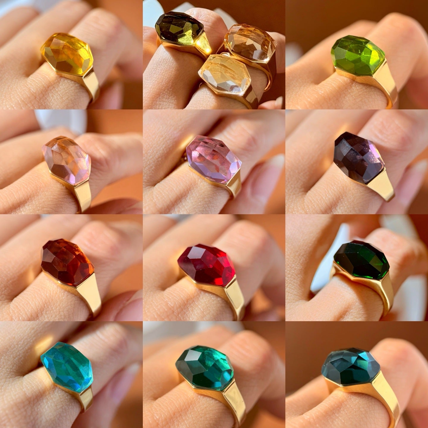 Geometric Cut Crystal Design Full Of Fire Color Craft Stable Ring