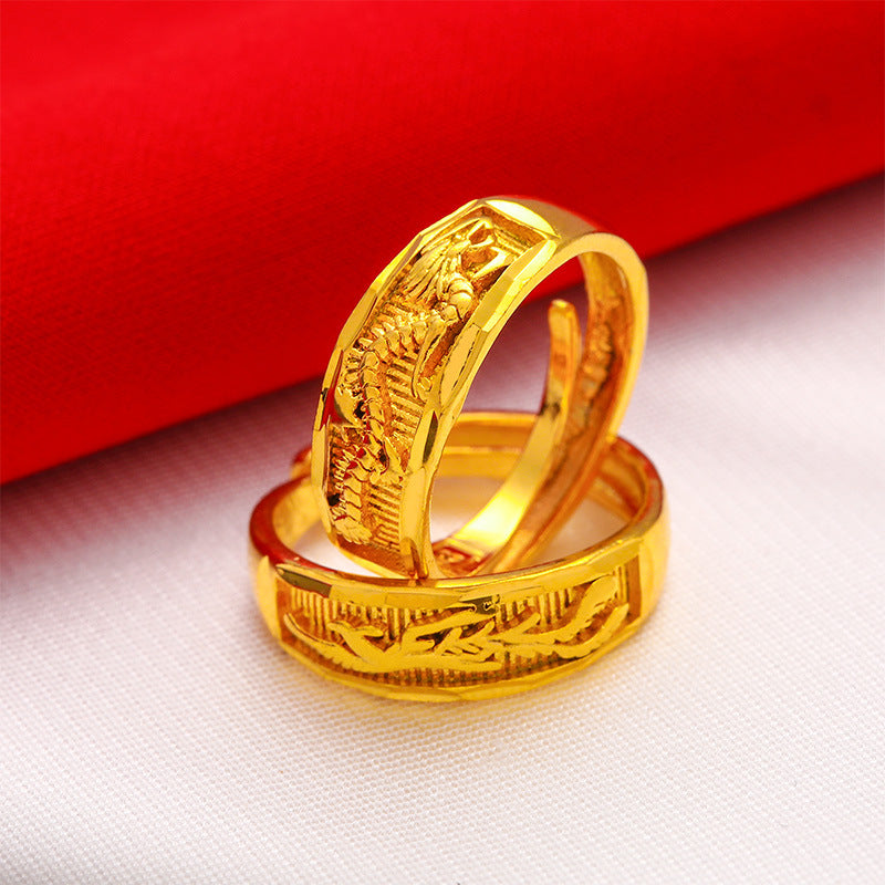 Women's & Men's Gold Couple Gold-plated Jewelry Brass Wedding Rings