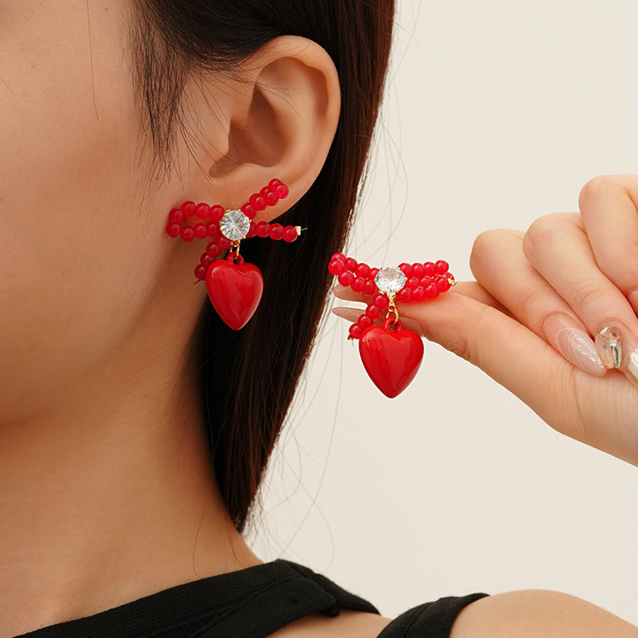 Women's Heart Flowers Geometric Sier Pin Simple Niche Temperament Earrings