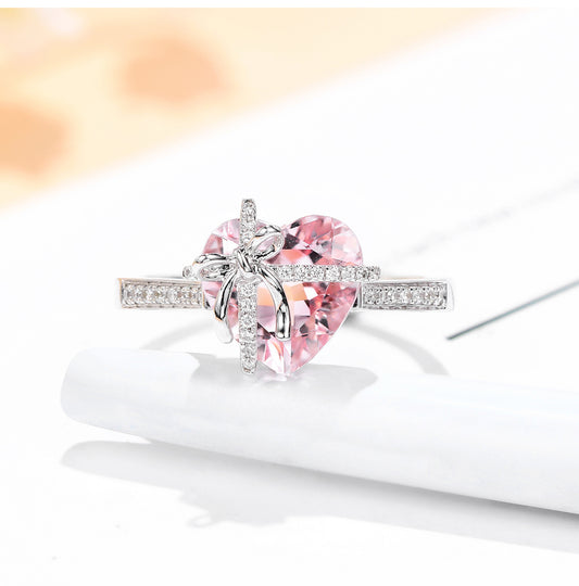 Pink Heart-shaped Morgan Stone Lucky Yellow Zirconium Rings