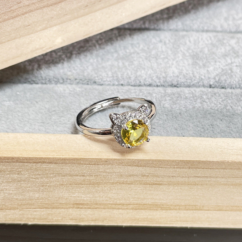 Luxury High-grade Yellow Diamond Rose Cube Candy Open Female Rings