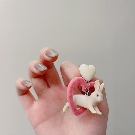 Women's Flocking Sier Needle Small Cute Rabbit Earrings