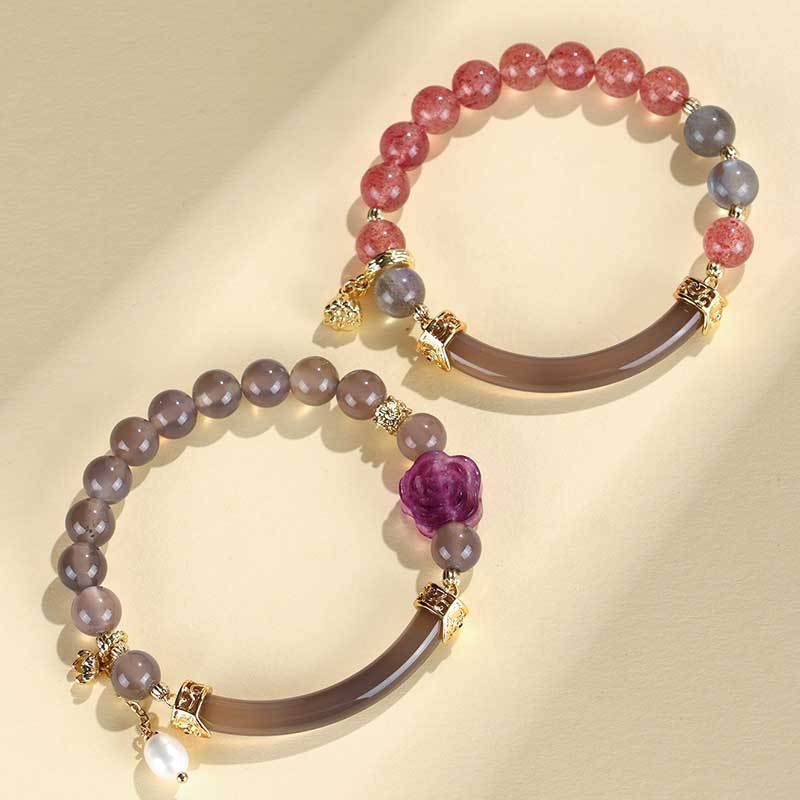 Strawberry Crystal Gray Moonlight Half Beaded Female Niche Bracelets