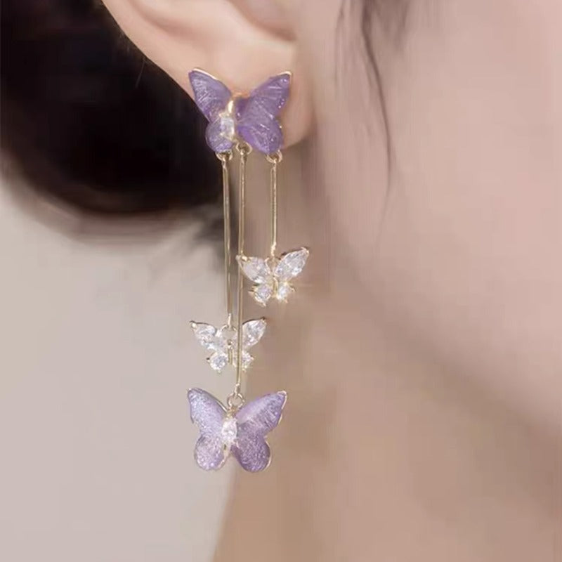 Personalized Purple Crystal Butterfly Simple Style Earrings