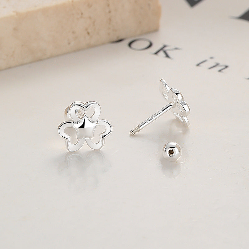 Women's Sterling Sier Star Flower Thread For Sweet Fashion Ear Earrings