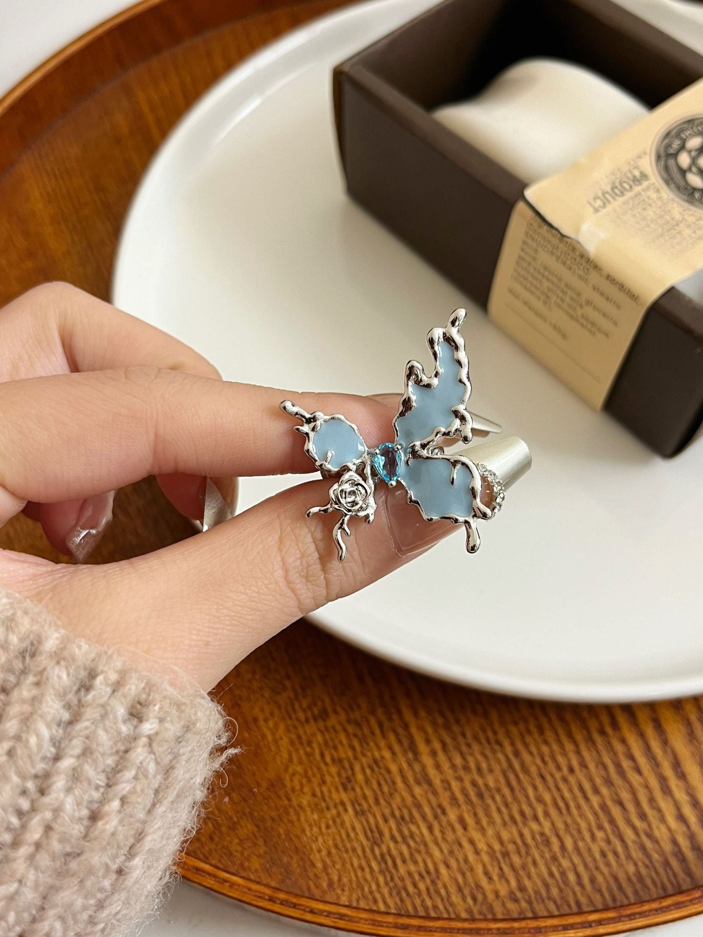 Women's Enamel Blue Butterfly Opening Cold Wind Affordable Ring