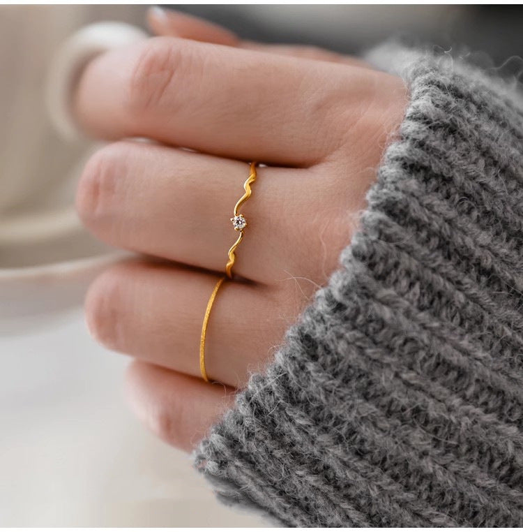 Wave Line Diamond Thin Cold Wind Rings