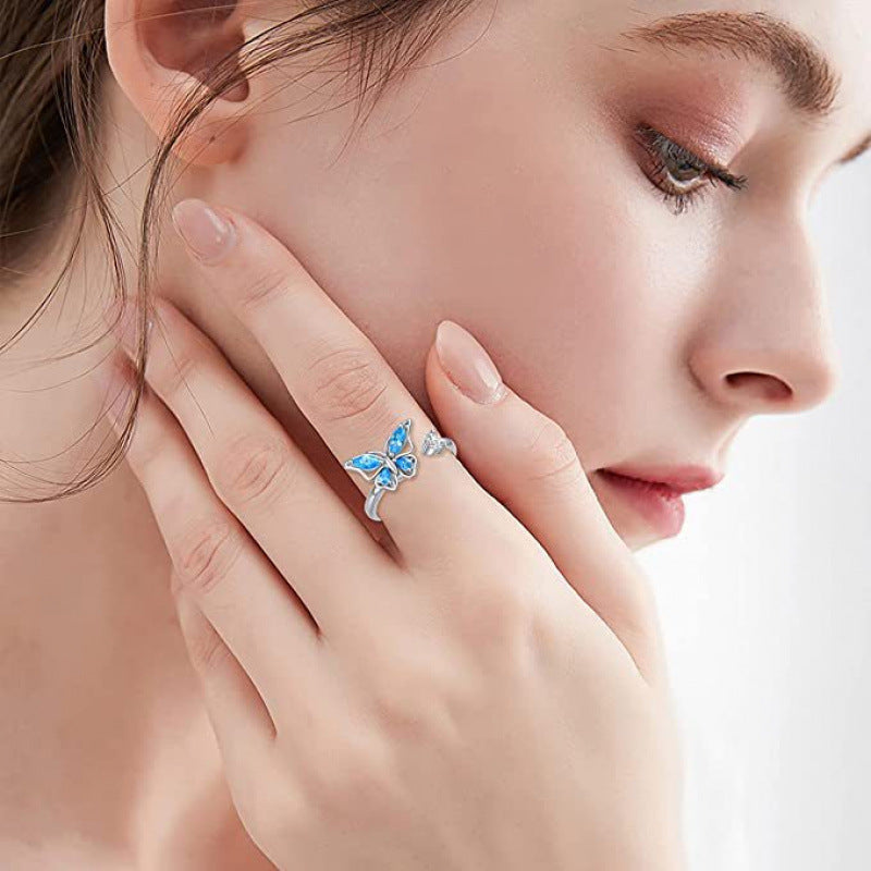 Women's Rotatable Butterfly Opening Version Cold Minority Simple Ring