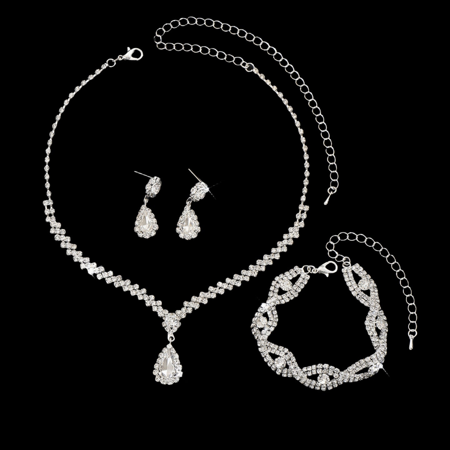Bridal Diamond Water Drop The Wedding Party Formal Jewelry Set