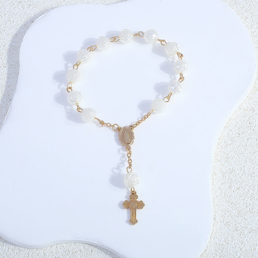 Angel Baptism Gift Rose Pearl Rosary Bracelets