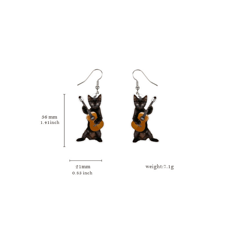Piano Guitar Black Cat Ballet Dance Earrings