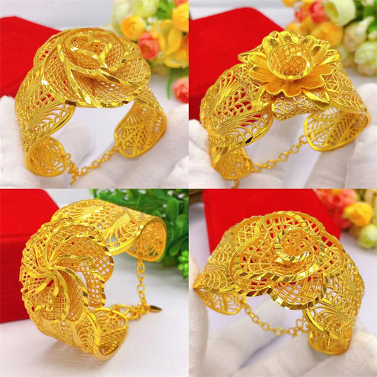 Women's Plated Vietnam Placer Open Chain Flower Bracelet