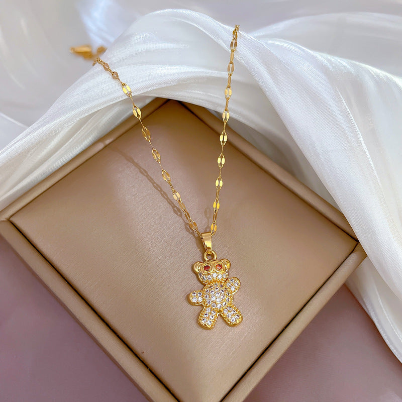 Steel Bear Female Copper Micro Inlay Real Gold Necklaces