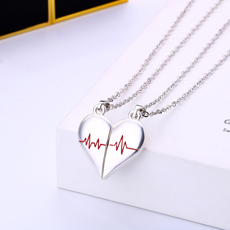 Love Ecg Couple Simple Design Magnet Necklaces