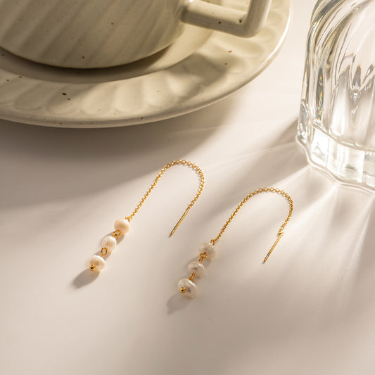 Women's Water Pearl Three Pearls Long Ear Earrings