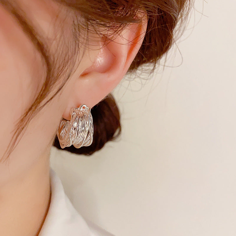 Sier Needle Light Luxury Winding Ear Female Earrings