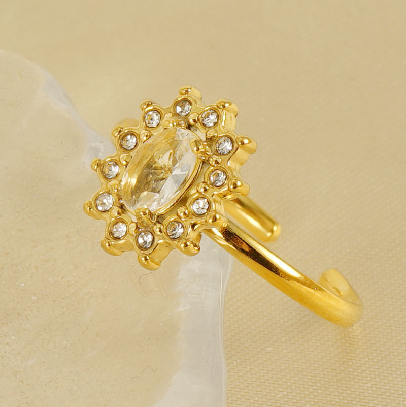 Stainless Steel Open Sunflower Zircon Female Rings