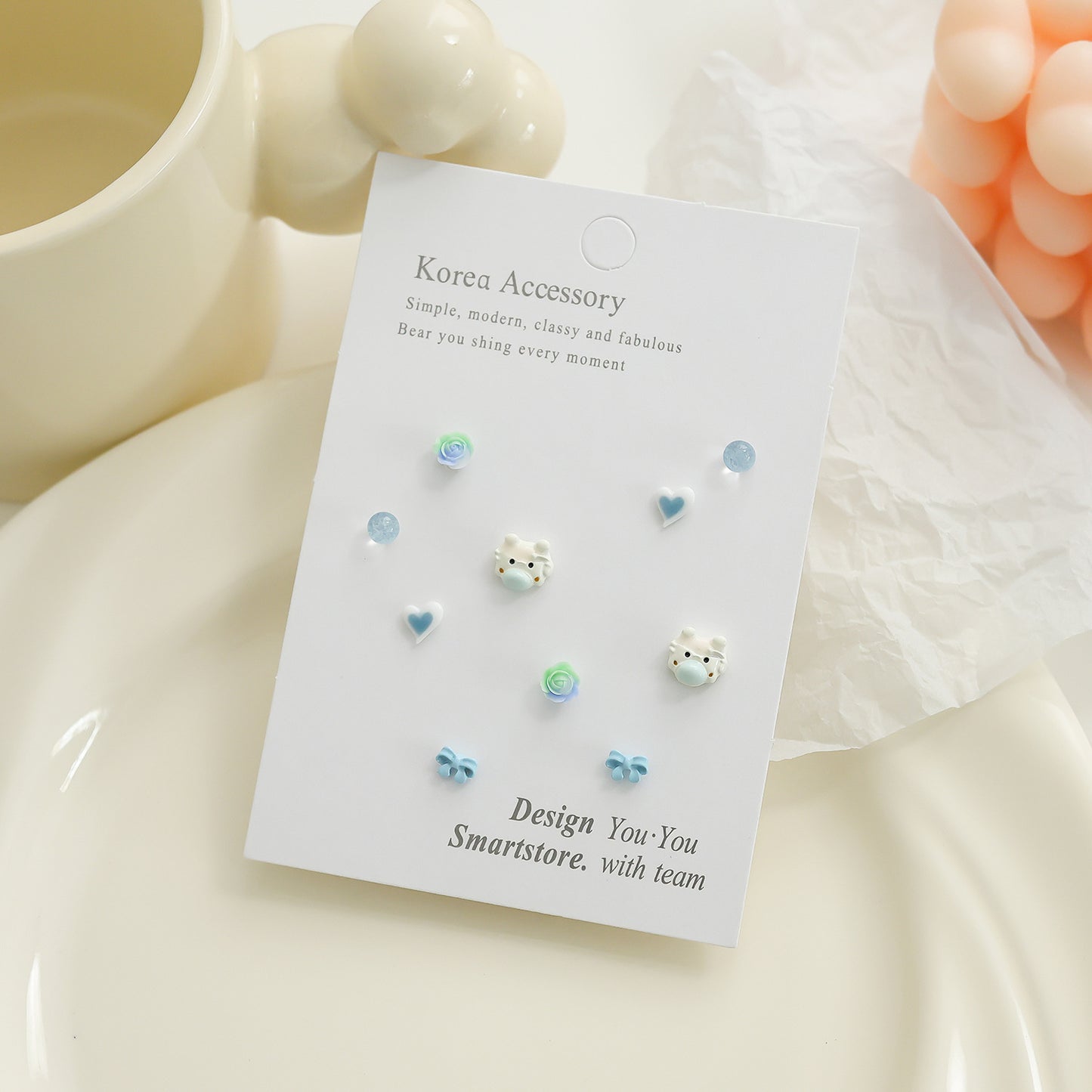 Summer Fresh Sterling Sier Needle Earings Set Sweet Rings