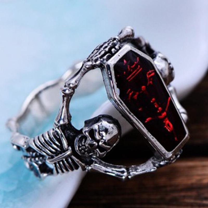 Men's Vintage Vampire Bat Skull Coffin Punk Rings