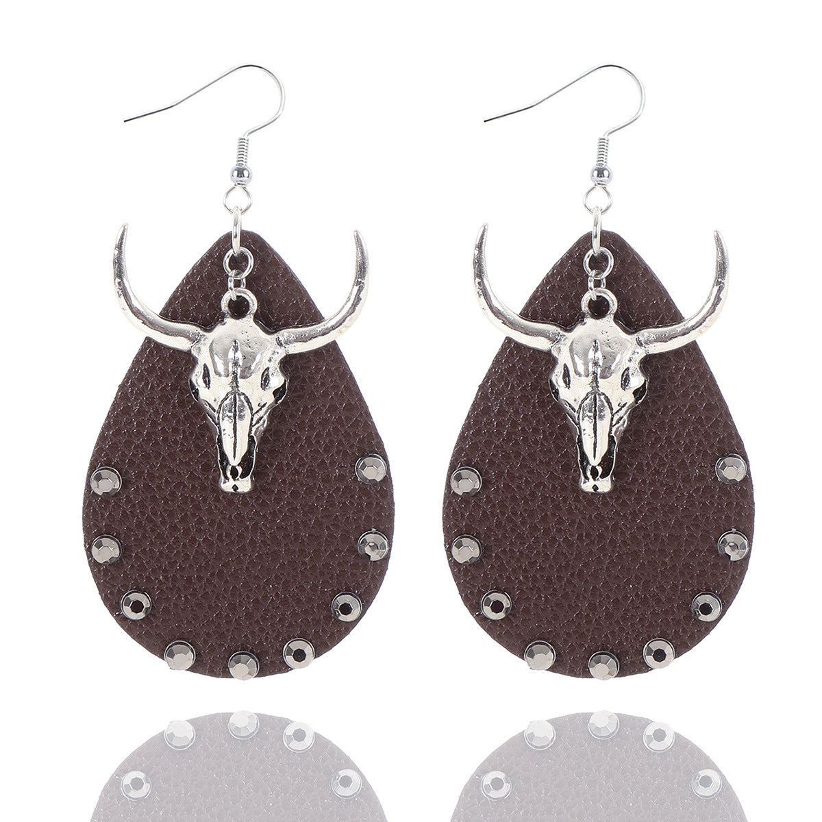 Cow Head Leather Spot Drill Rhinestone Vintage Ethnic Earrings