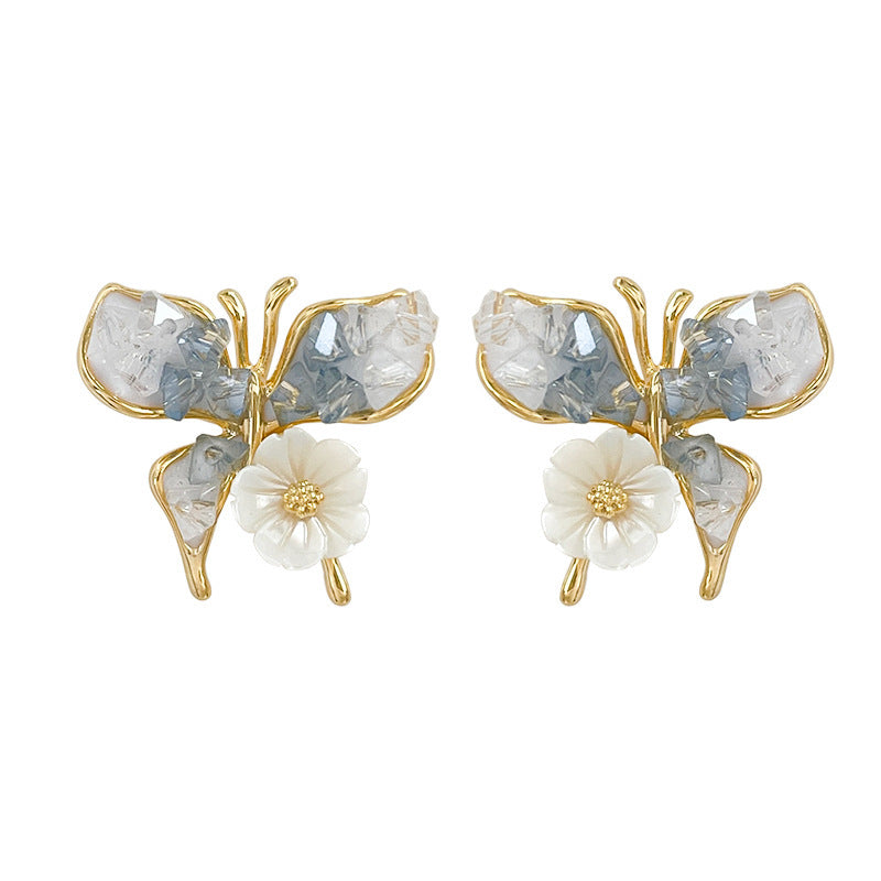 Women's Gradient Blue Pink Crystal Butterfly Bells Of Earrings