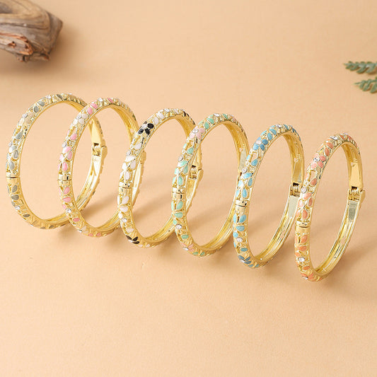 Style Retro Color Fine Flower Cloisonne Drop Oil Luxury Diamond Bracelet