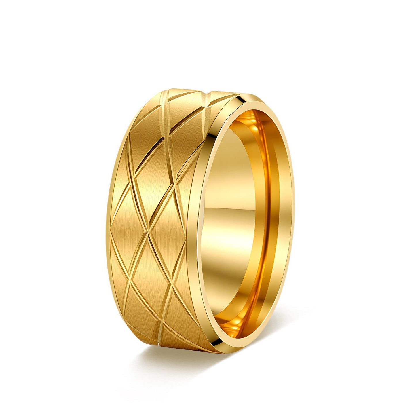 Diamond Plaid Line Frosted Couple Titanium Rings