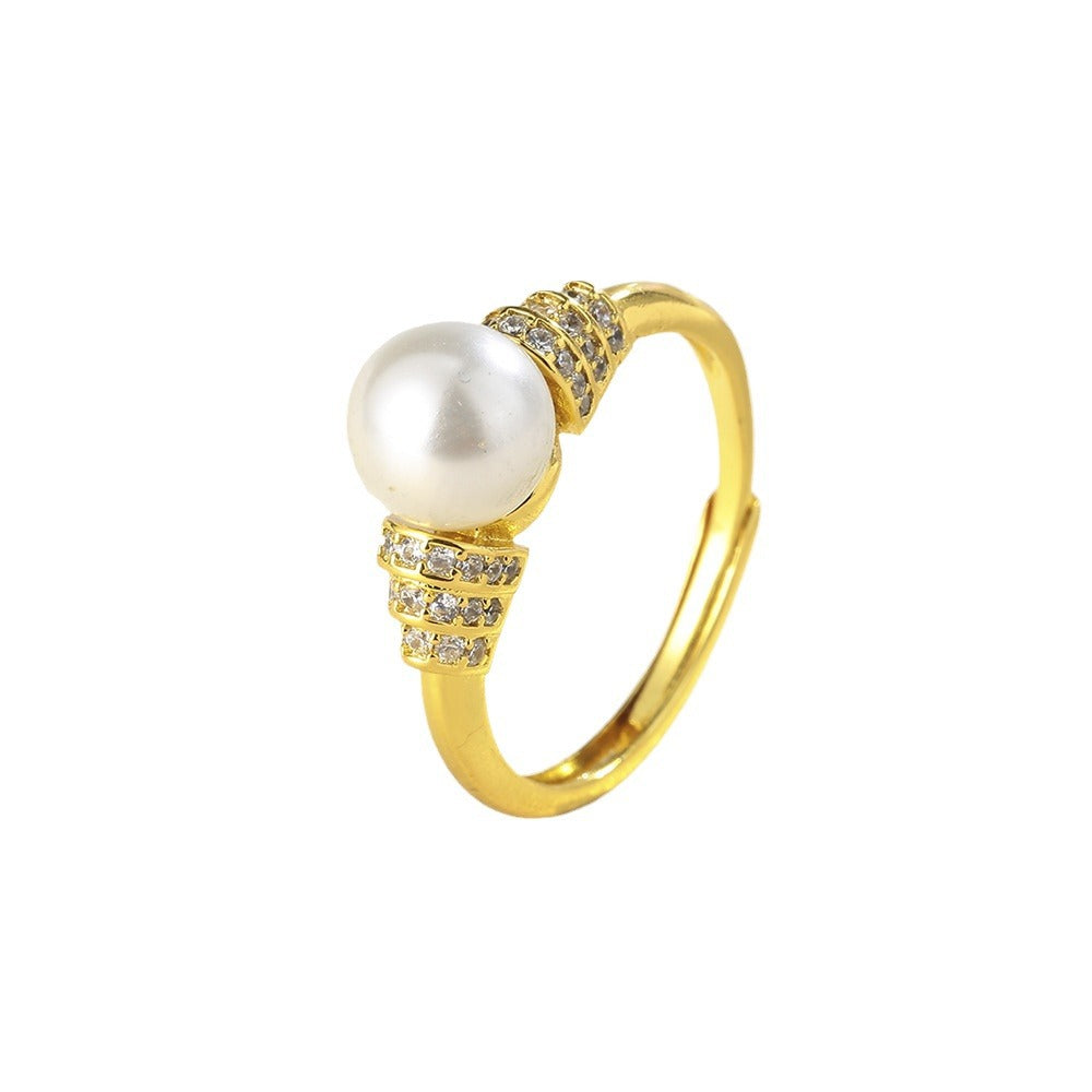 Antique Twist Pearl Gold-plated High Sense Court Rings