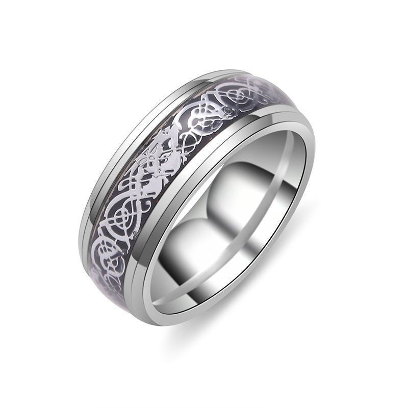 Men's Inlaid Dragon Pattern Titanium Steel Stainless Rings