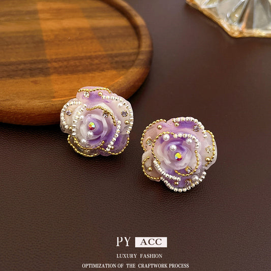 Sier Pearl Flower Temperamental Niche High-grade Earrings