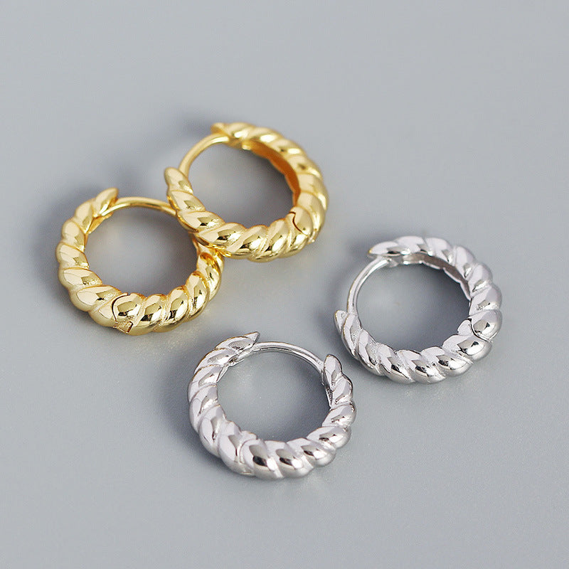 Metallic Textured Twist Twisted Thread Ear Earrings