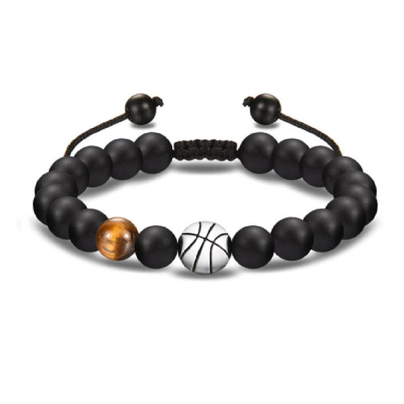 Men's Black Silk Frosted Woven Football Fashion Tigereye Bracelets