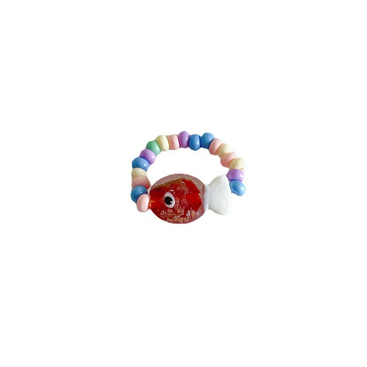 Color Oil Painting Bead Cute Fish Sweet Rings