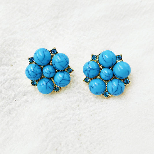 Women's Turquoise Colored Glaze Flower Vintage Court Earrings