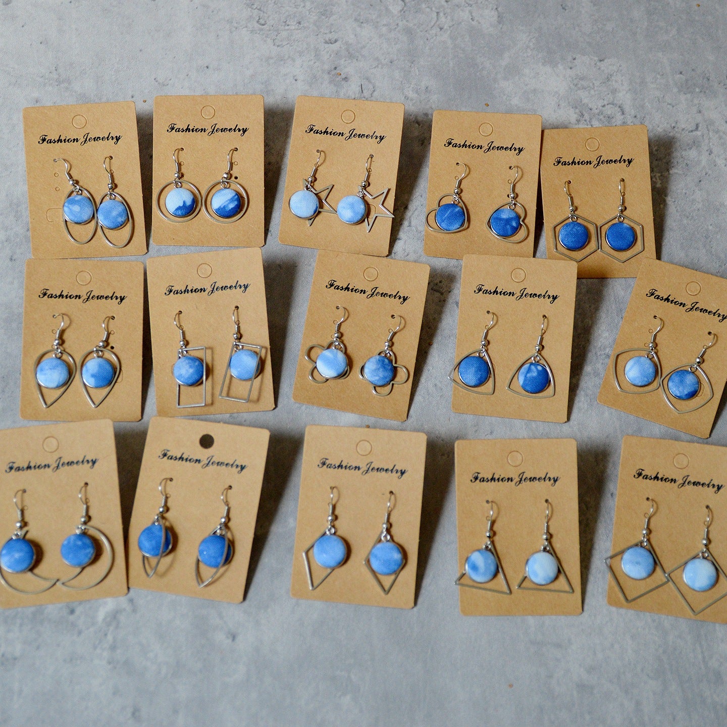 Blue Dyed Fabric Ethnic Style Handmade Simple Inlaid Earrings