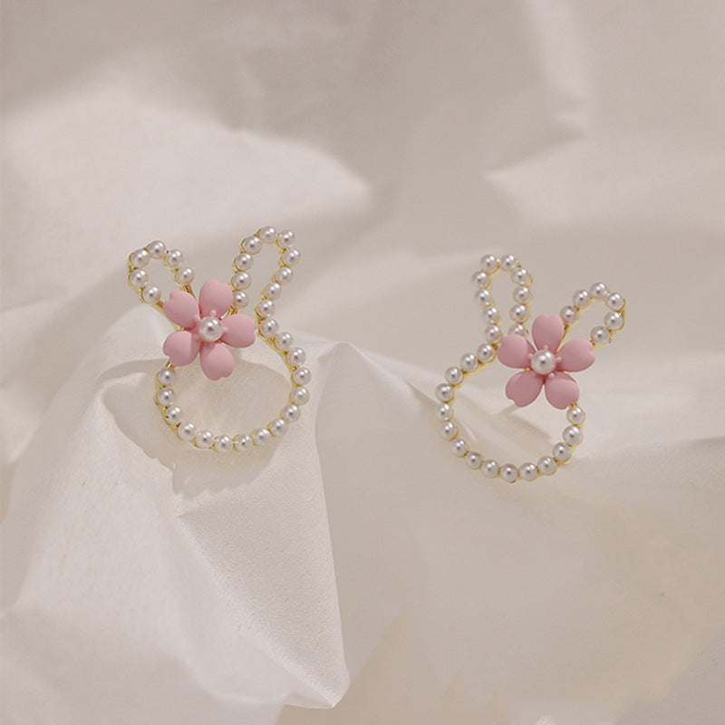 Sweet Style Bunny Ear Female Pearl Earrings