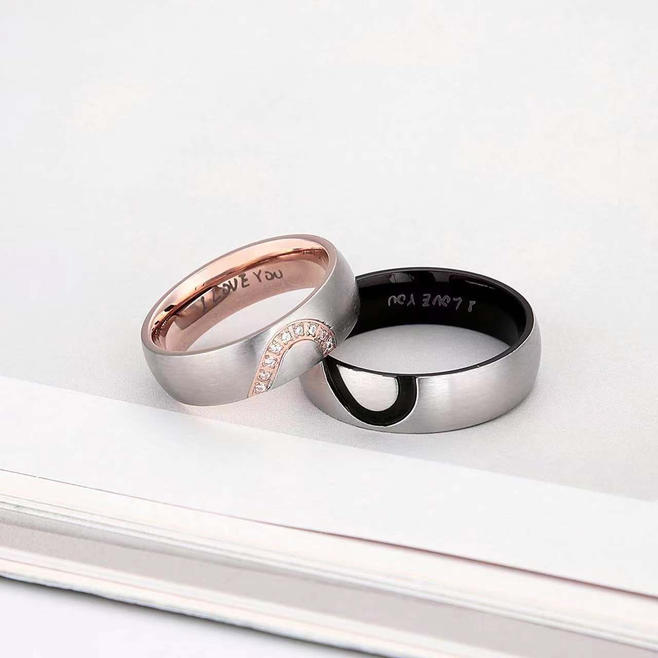 Graceful Half Peach Heart Couple Couples Rings