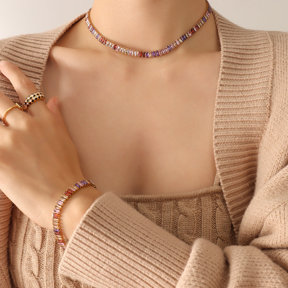 Exaggerated Color Zircon Clavicle Titanium Steel Bracelets