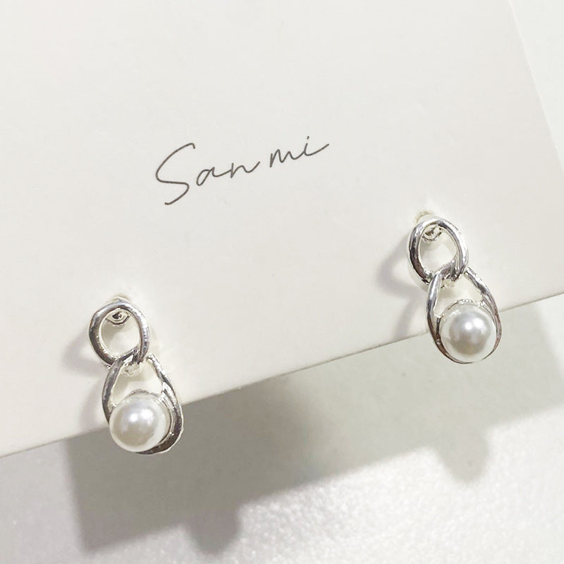 Fresh Plain Sier Plated Bow Female Small Simple Stud Earrings