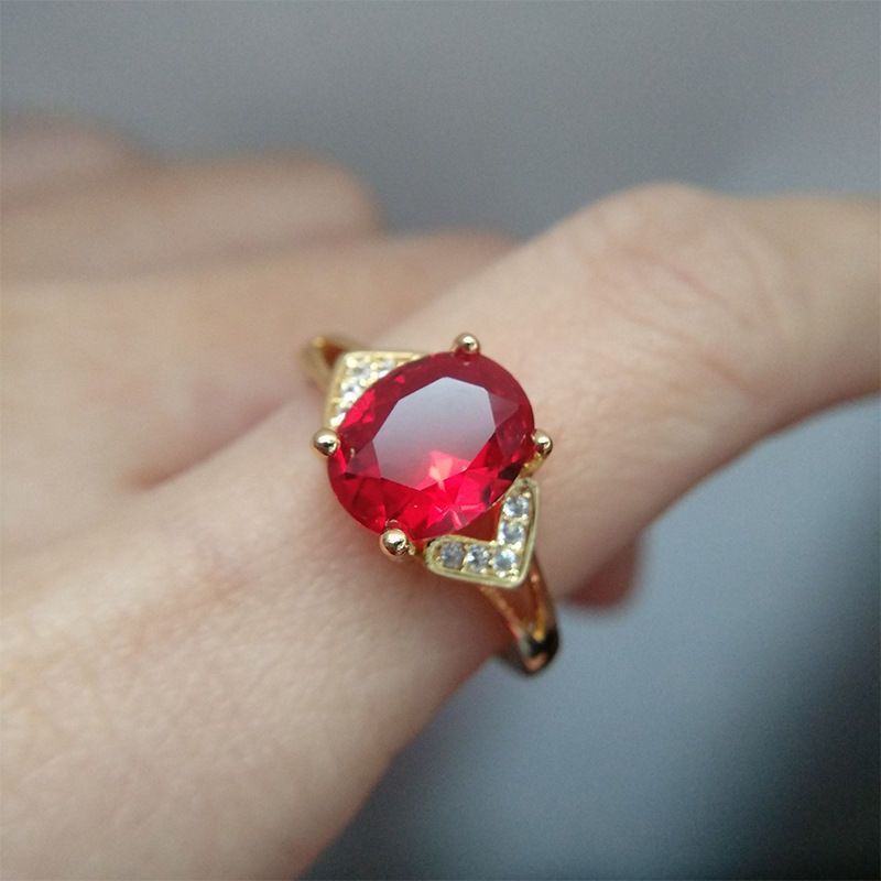 Korean Style Emerald Female Open Garnet Rings