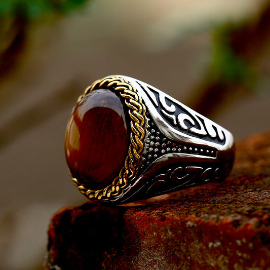 Stainless Steel Inlaid Tigereye Fashion Woven Pattern Rings