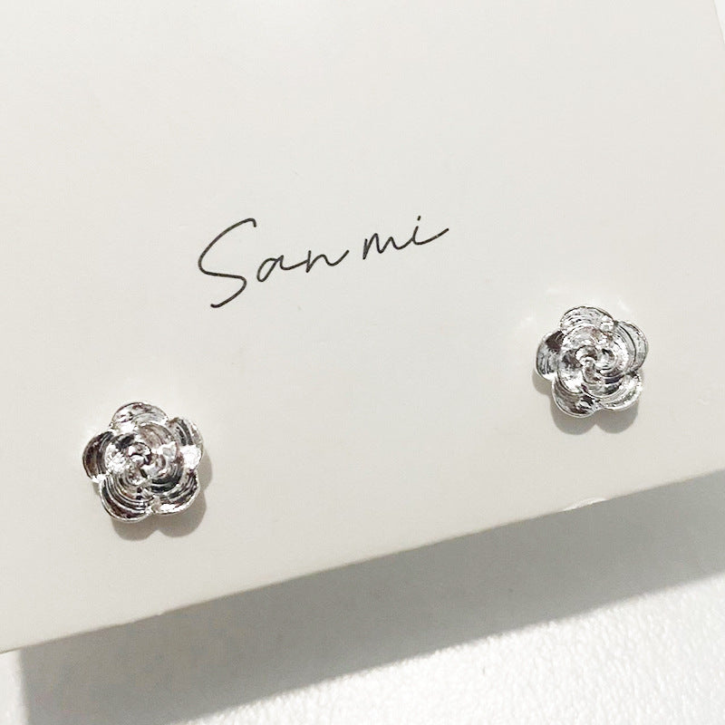 Fresh Plain Sier Plated Bow Female Small Simple Stud Earrings