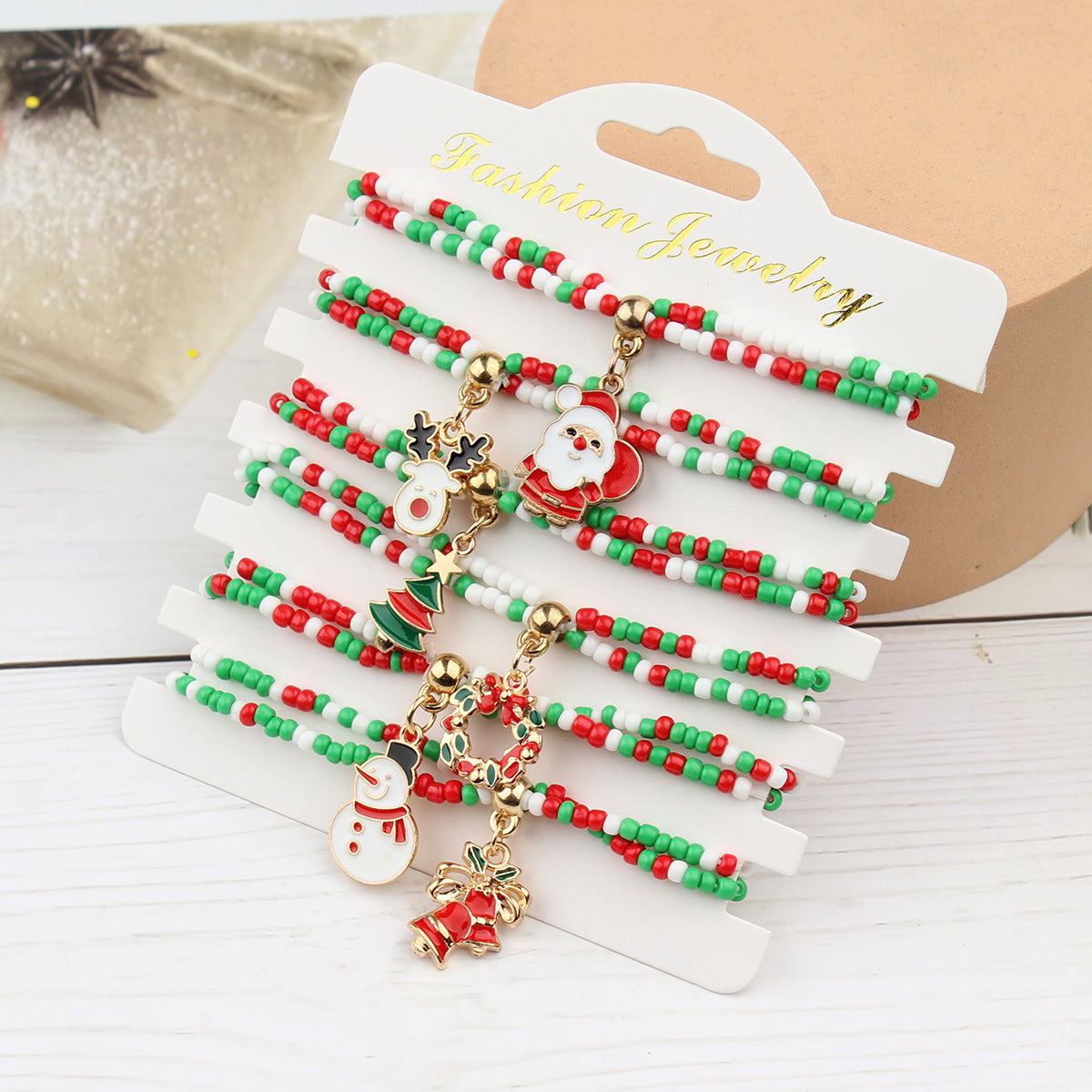 Creative Christmas Holiday Santa Claus Bell Beads Stringed Bracelets