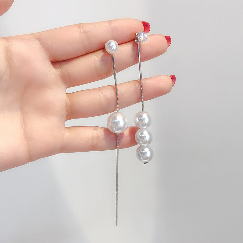 Pearl Versatile Personality Long Tassel Female Earrings