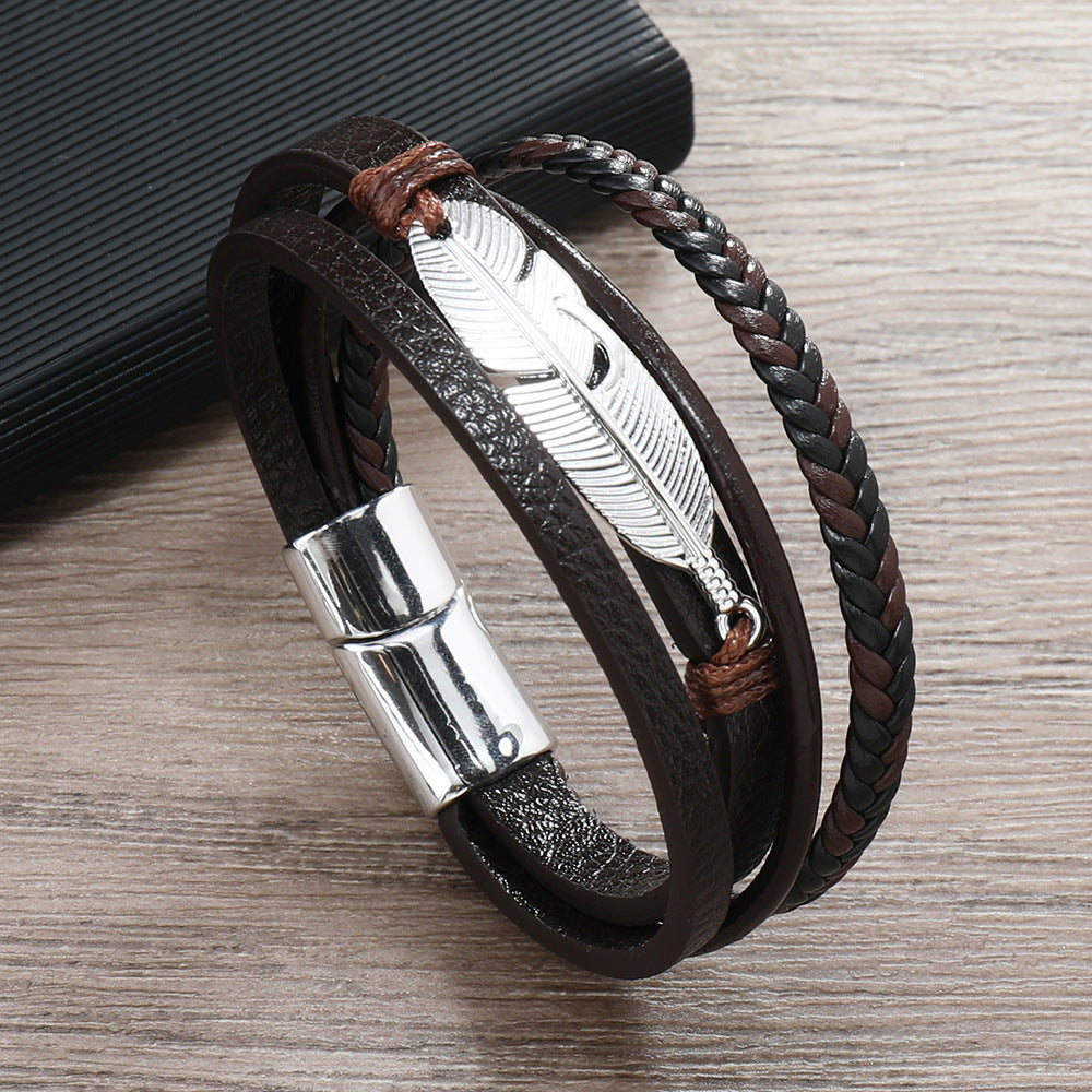 Feather Alloy Magnetic Buckle Punk Trendy Bracelets