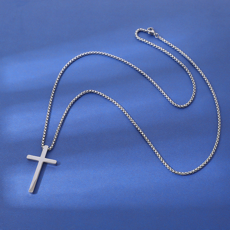 Titanium Steel Simple Cross Glossy Perforated Necklace
