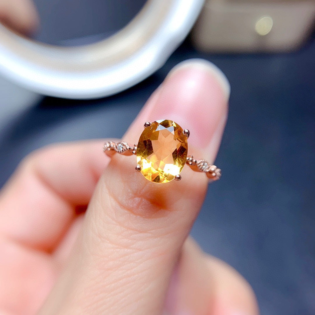 Women's Welfare Imitation Natural Citrine Rose Gold Plated Morgan Stone Rings